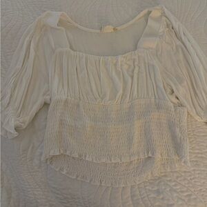 Altar'd State Cream Blouse with Puff Sleeves